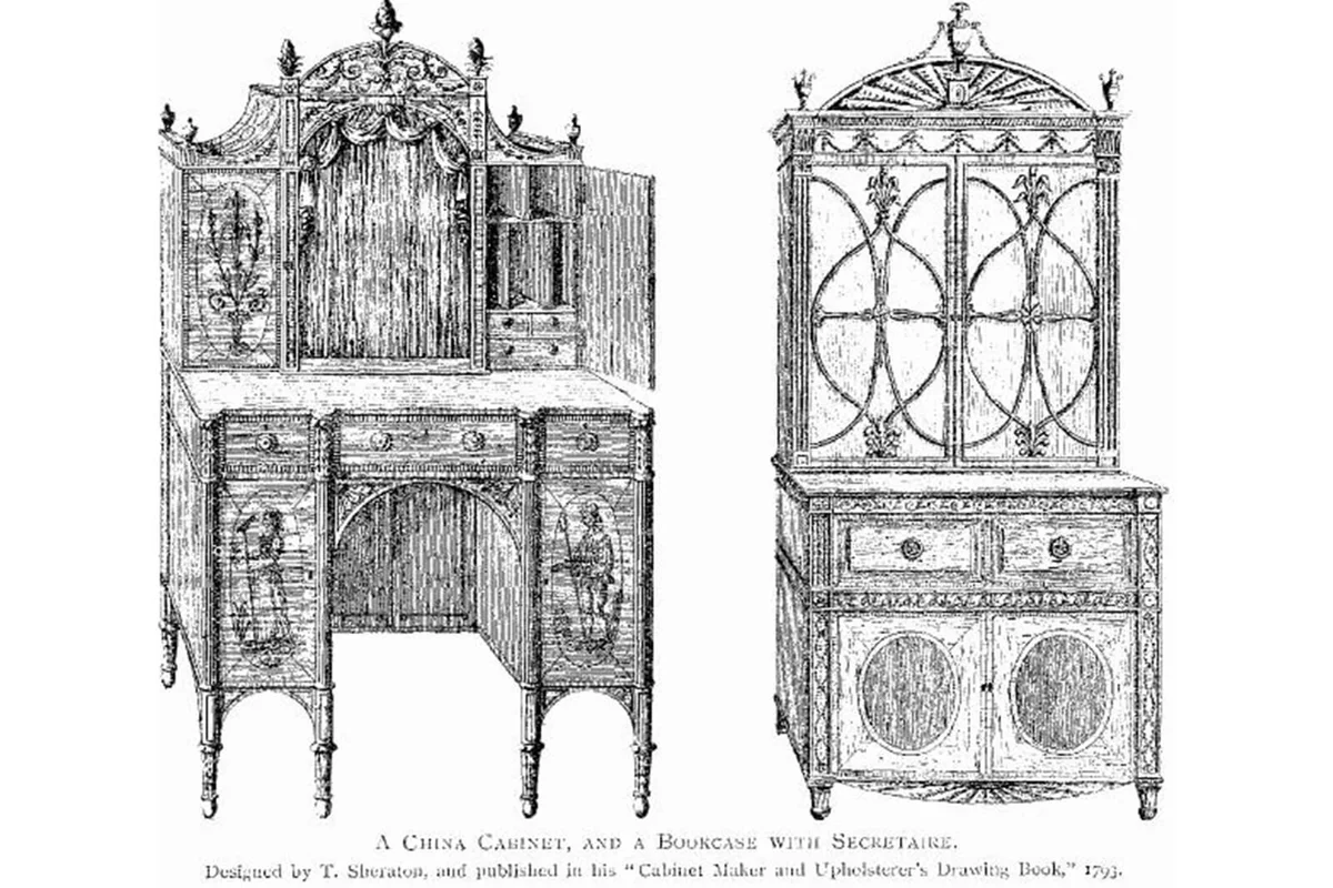 Cabinet and Bookcase with Secretaire, by Sheraton