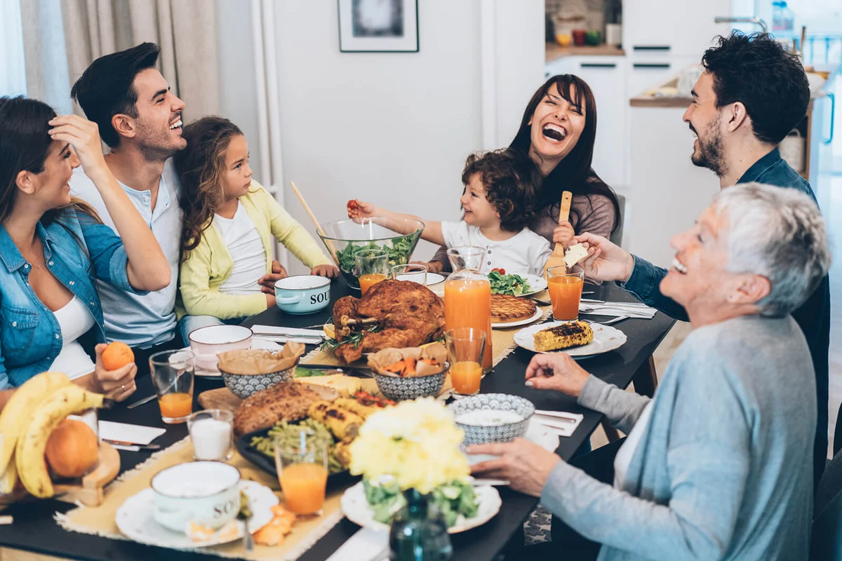 Family eating thanksgiving dinner