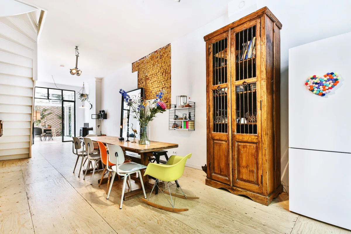 Beautiful dining room with antique pie cupboard