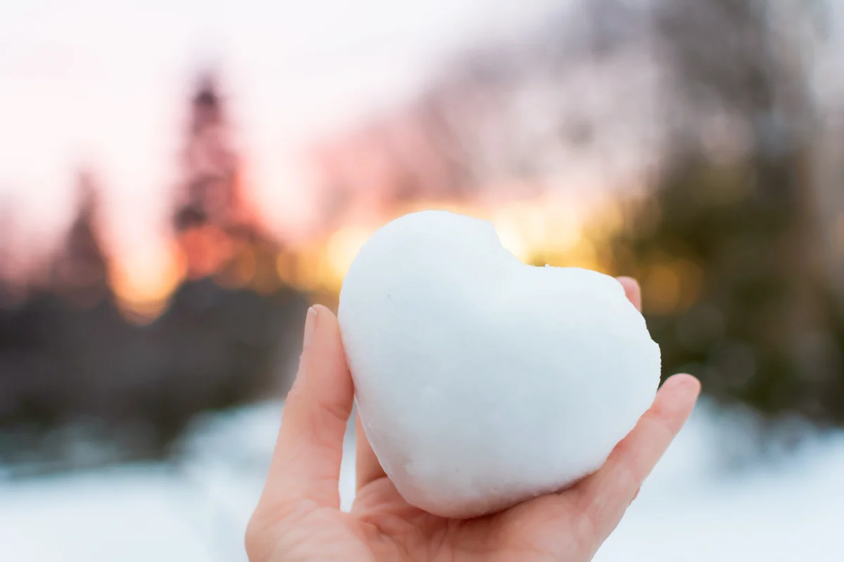 Heart in sunset winter wonderland
