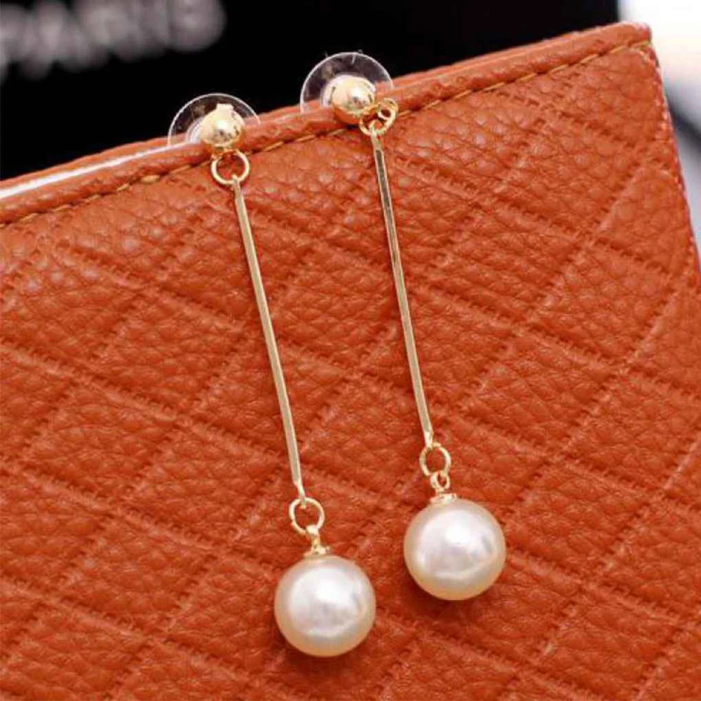 Women Girls Long Drop Pearl Dangle Earrings Cute Ear Wire Earrings Wedding Party Earrings