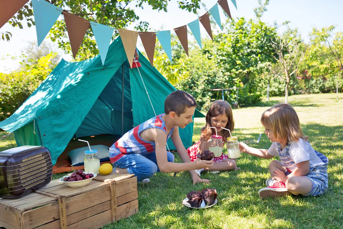 Little Friends Having Backyard Birthday Party