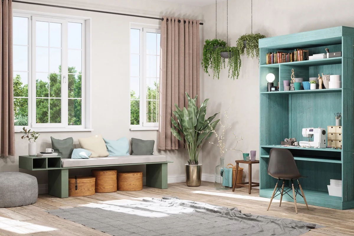 Working At Home Concept With Sewing Machine And Other Sewing Equipments