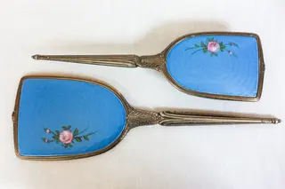 Vintage Vanity Mirror & Brush Evans Mirror & Brush Blue Green Vintage Vanity Mirror & Brush: Evans Mirror & Brush Blue  main image 4