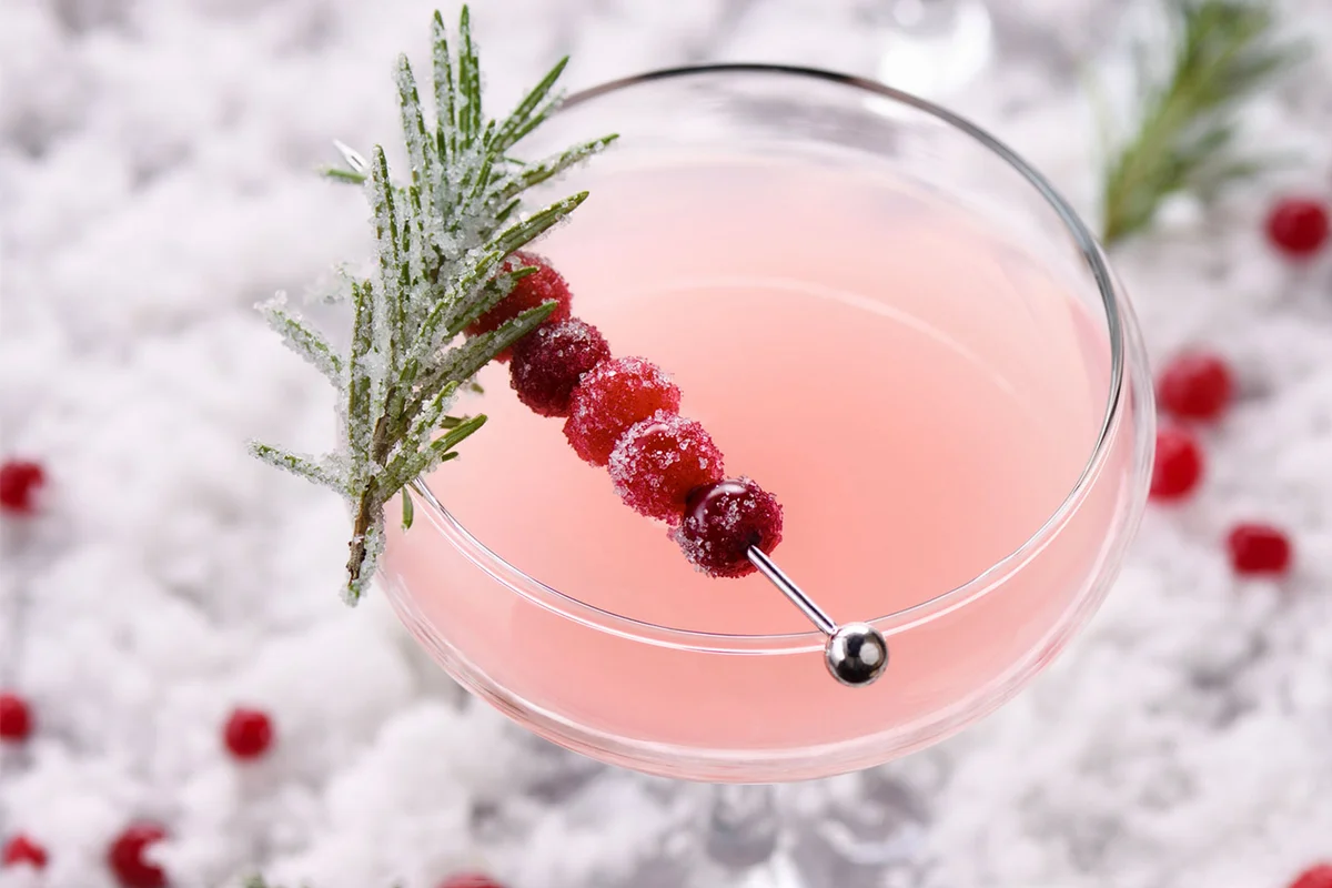 pink poinsettia fizz cocktail for Christmas
