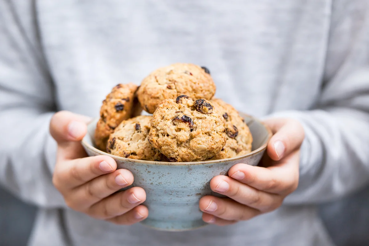 Homemade freshly baked oatmeal cookies with raisins