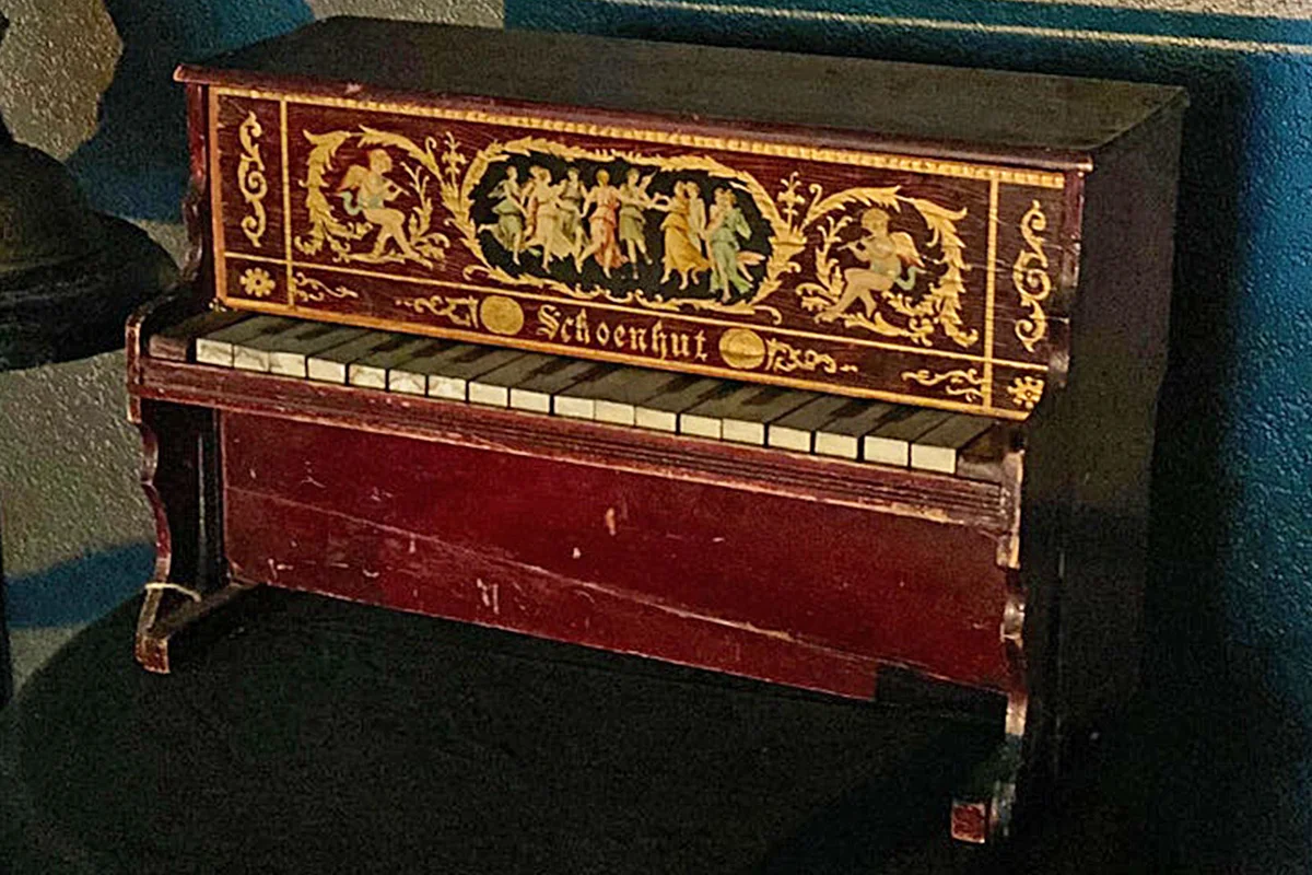 Antique German Child's SCHOENHUT Piano with Old World Art Dancers Maidens Cherubs from Gothic Rose Antiques Etsy Shop