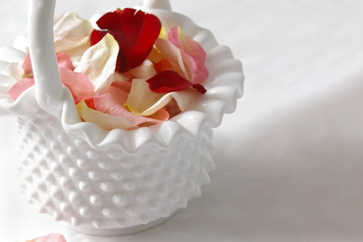 milk glass petal basket