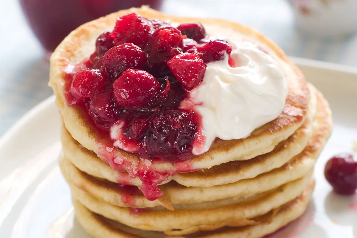 cranberry sauce and pancakes
