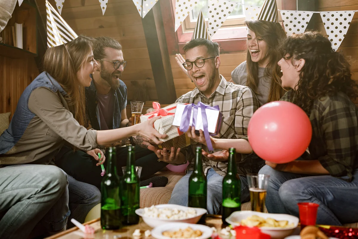 adult birthday party at a cabin