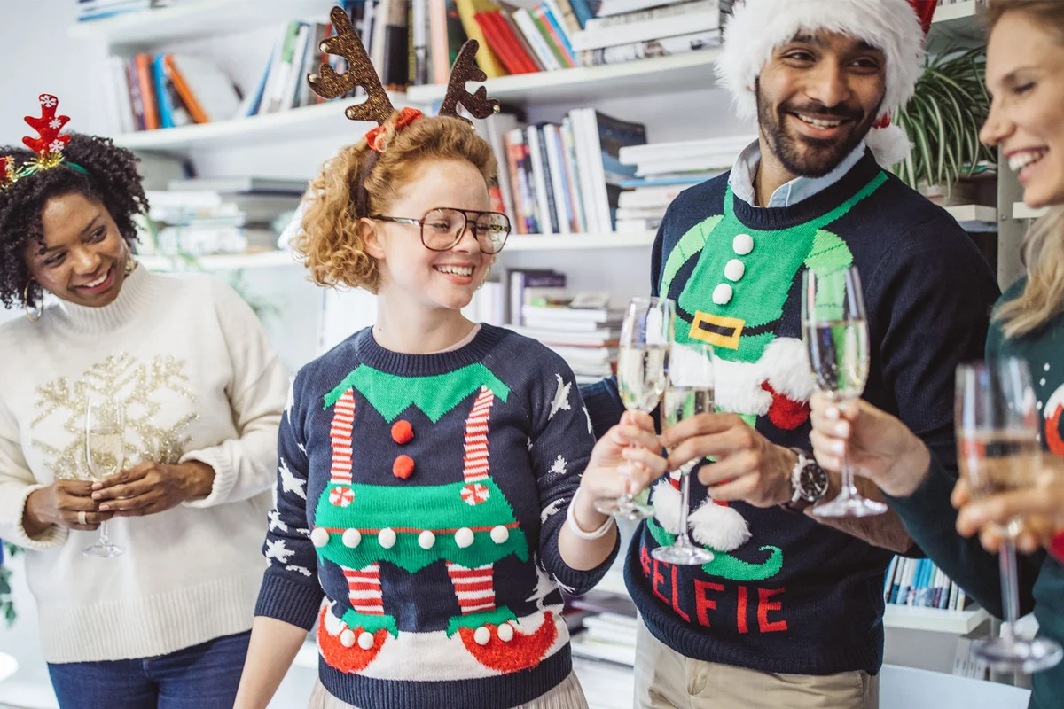 friends at an ugly sweater party