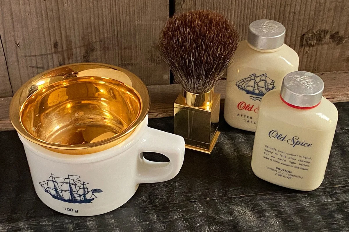 Vintage Old Spice Shulton Ship Shaving Mug, After Shave Lotion & Talc Bottles from Illumaray.etsy.com