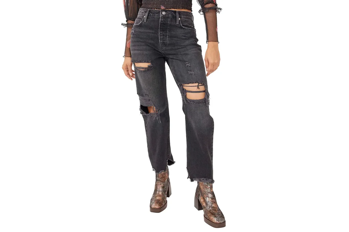 FREE PEOPLE, Distressed Tapered Baggy Boyfriend Jeans