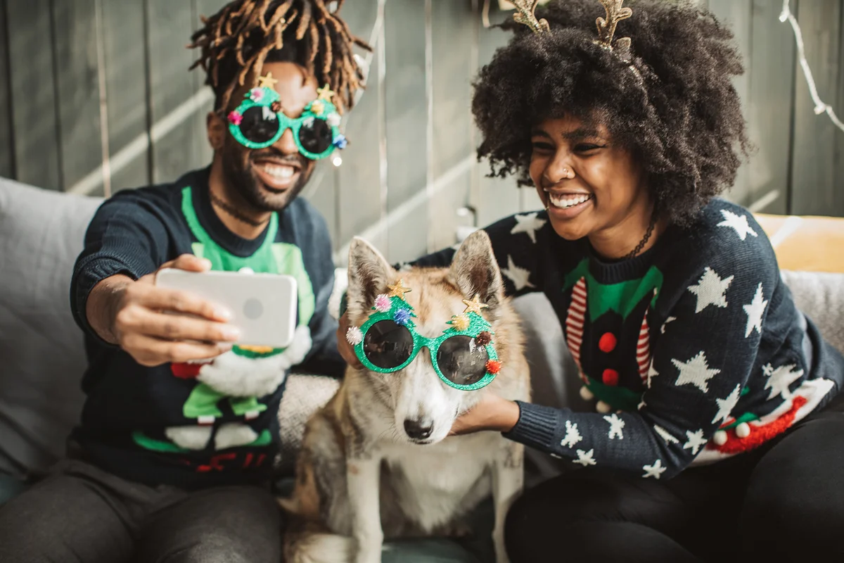 Dog is celebrating Christmas too, they take selfie