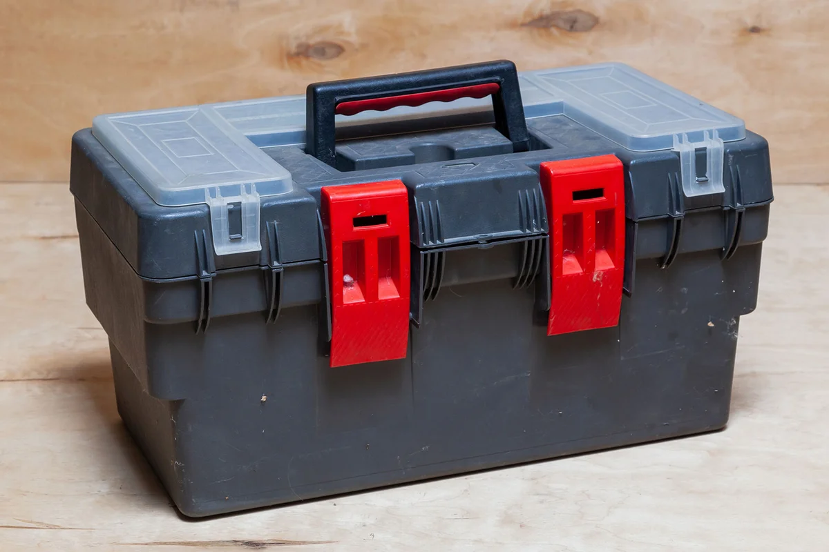 tool box repurposed for sewing supplies