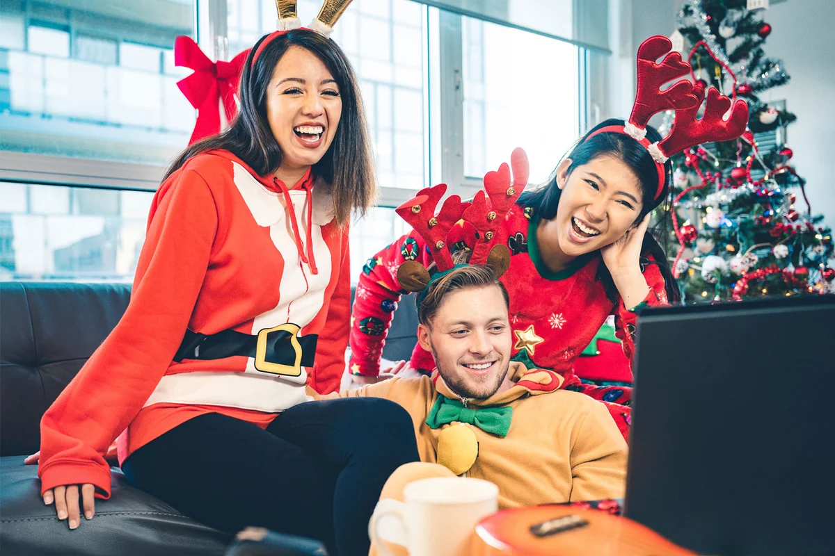 friends in Christmas costumes