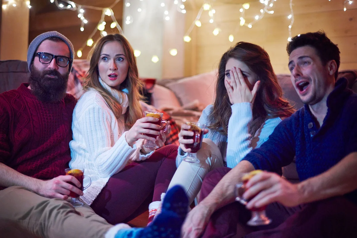 friends at Christmas movie marathon