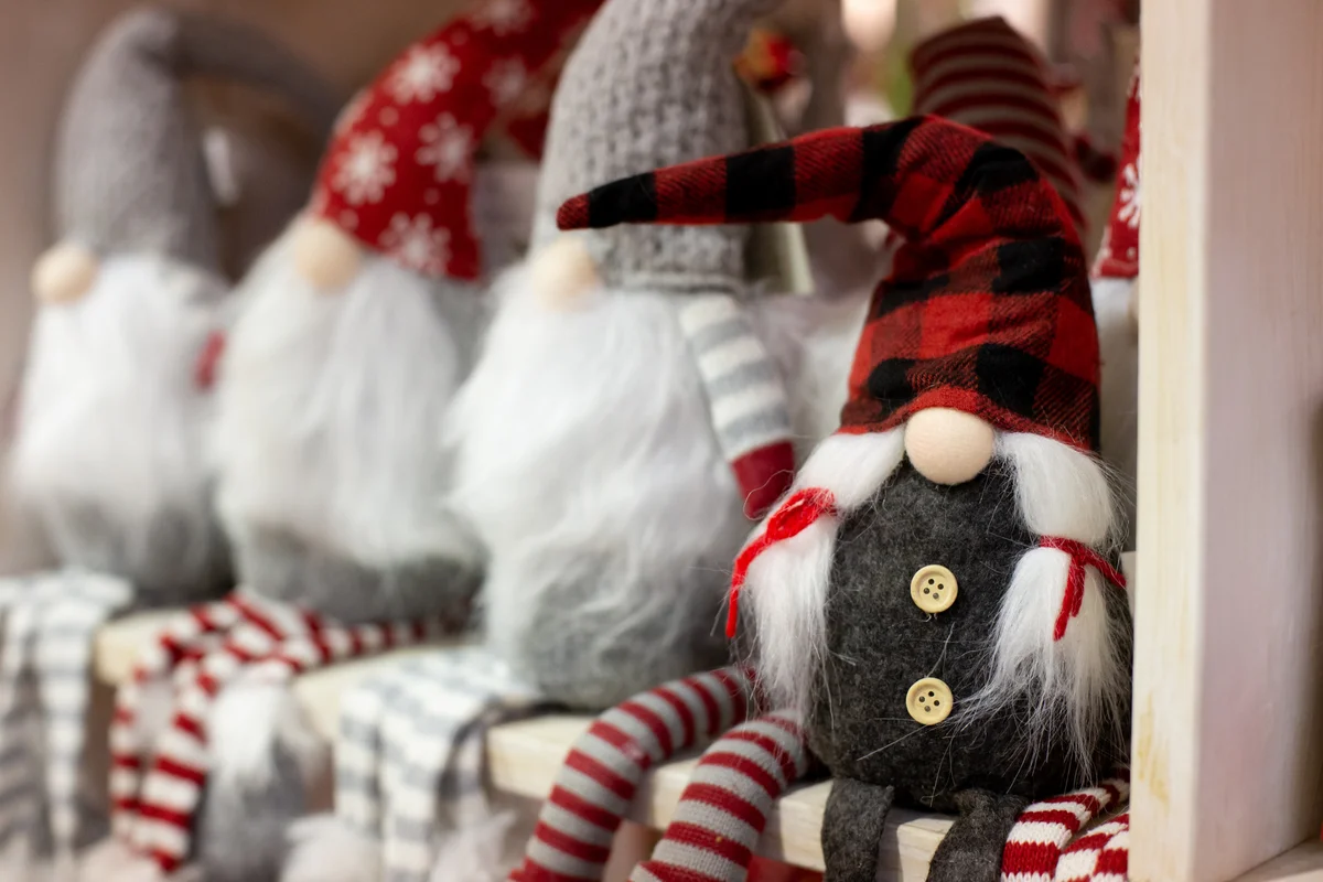 Christmas gnome decoration with buffalo plaid hat