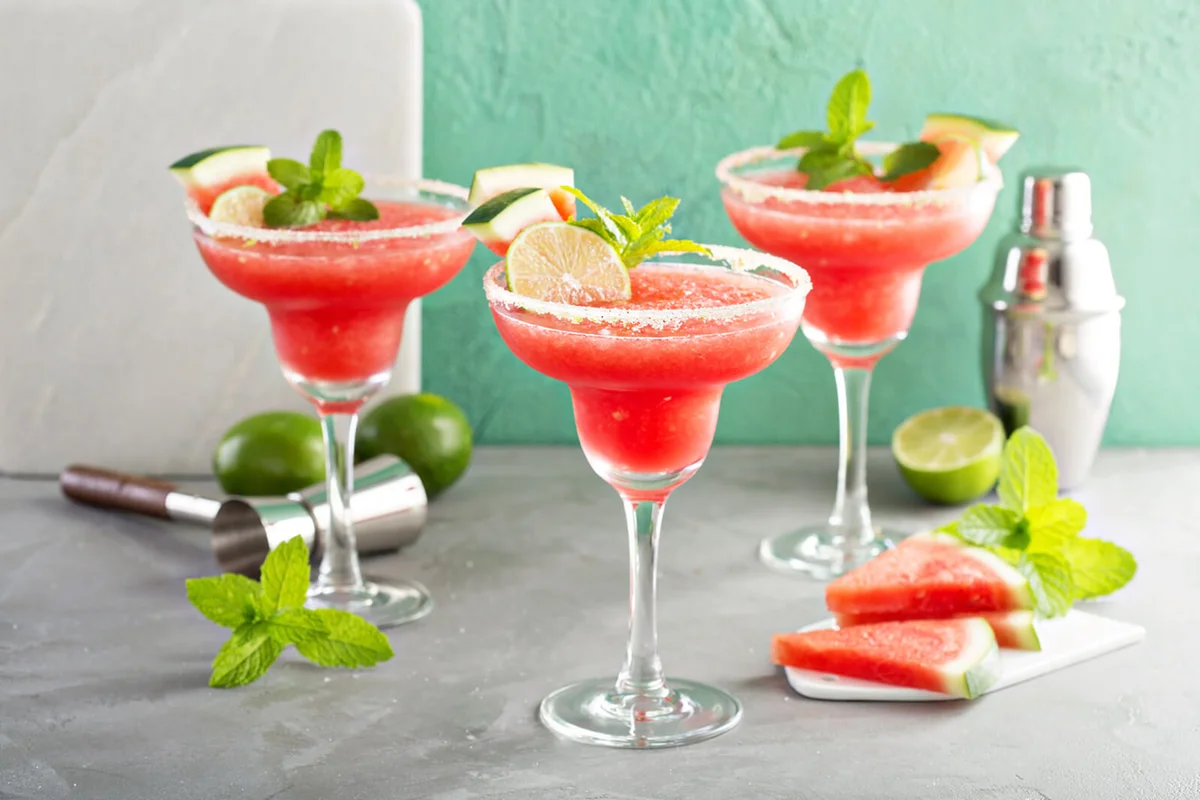 Refreshing summer watermelon margaritas with lime