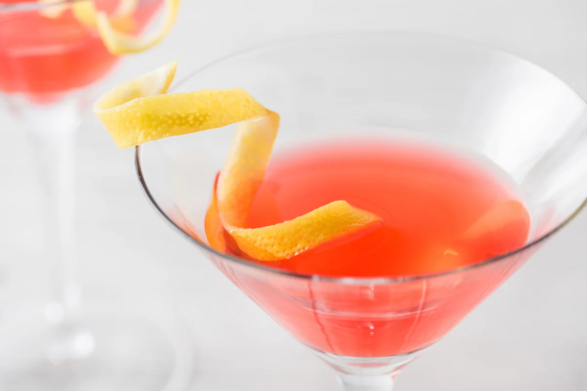 Fresh home made cosmopolitan cocktails with garnish