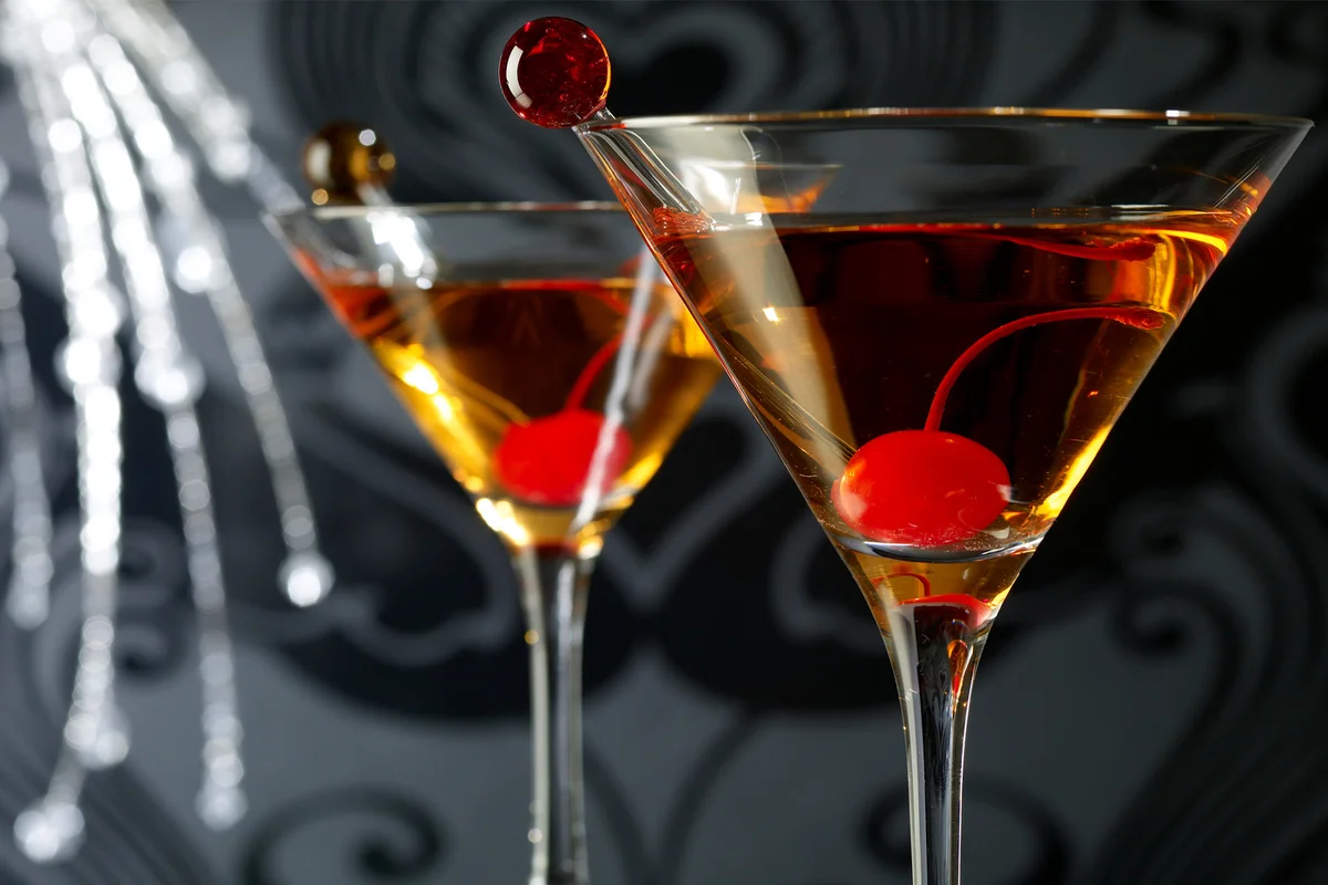Two Manhattan Cocktail Drinks