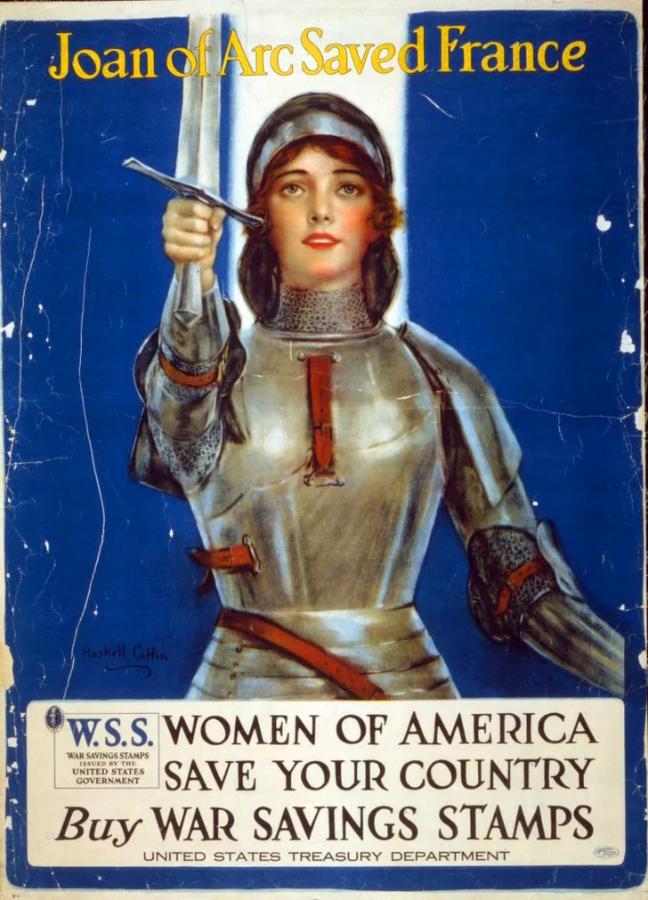 Poster showing Joan of Arc raising a sword