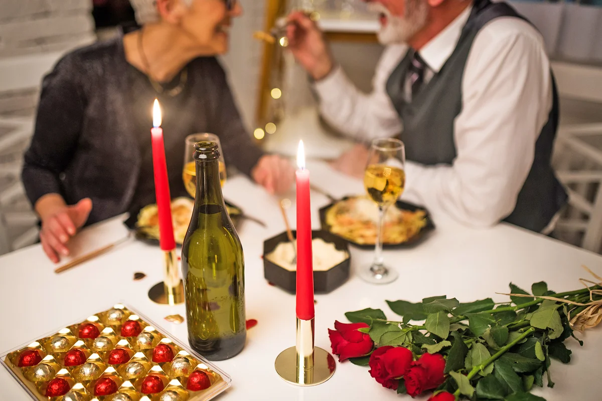 Senior couple having romantic dinner