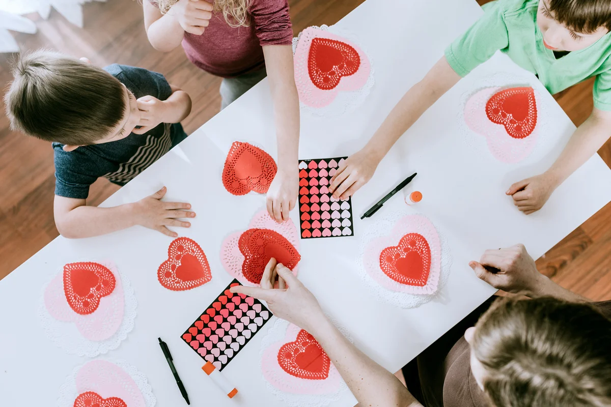 Family Making Valentine's Day Cards