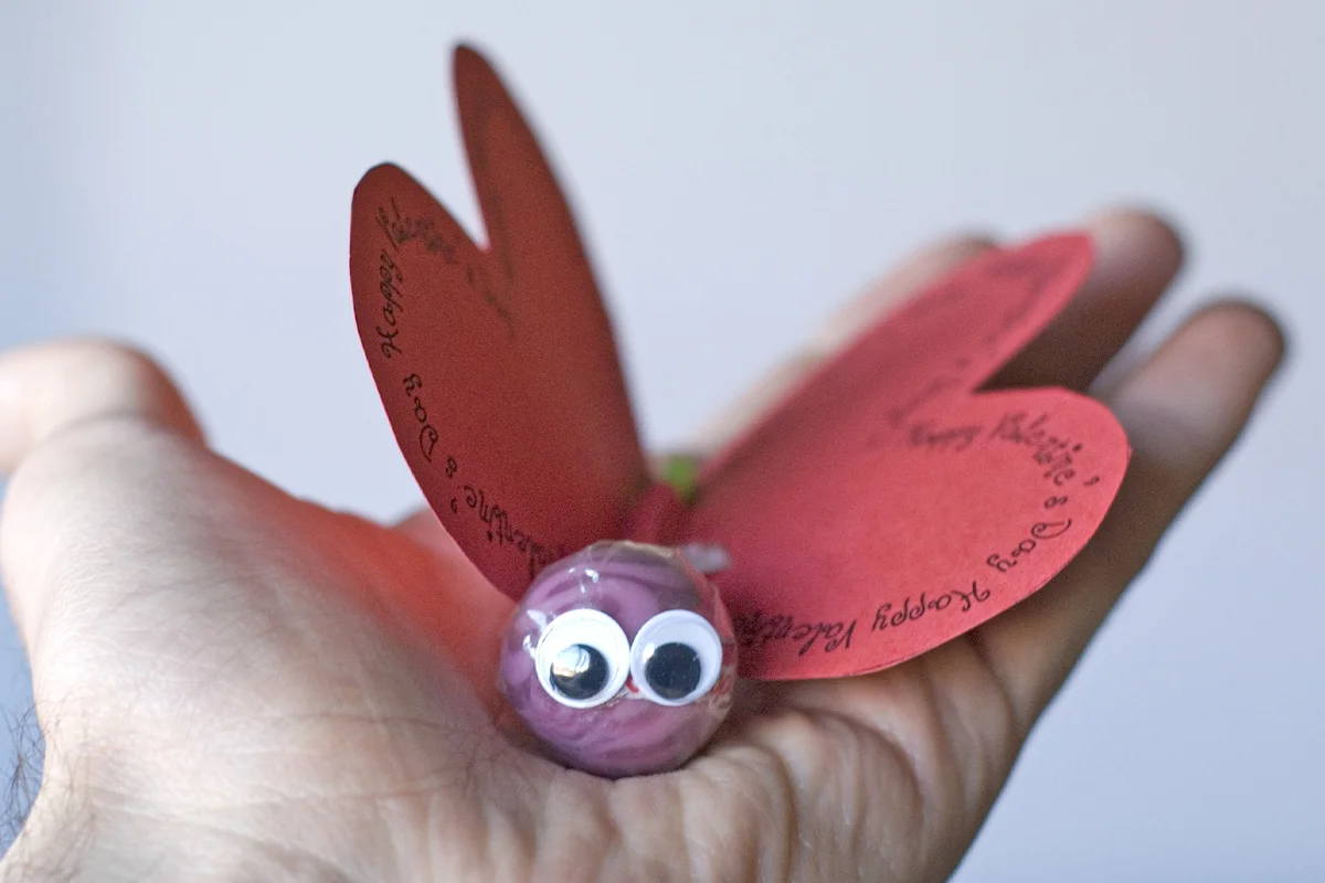 Craft Valentine's Day butterfly made of a lollipop