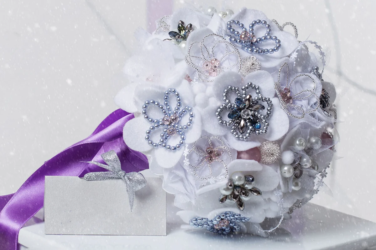 winter wedding sparkling ice purple bouquet
