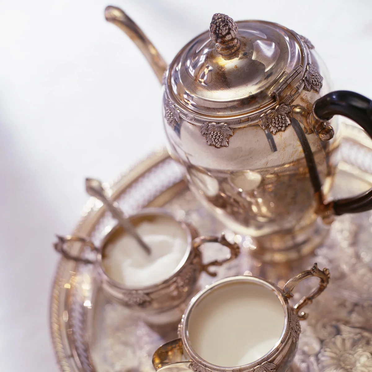 Silver Urn, Creamer,and Sugar Bowl