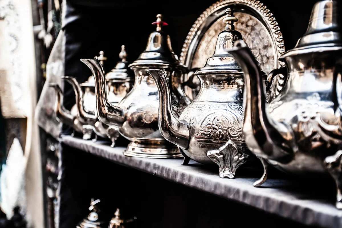 Set of arabic mint tea with metal pot