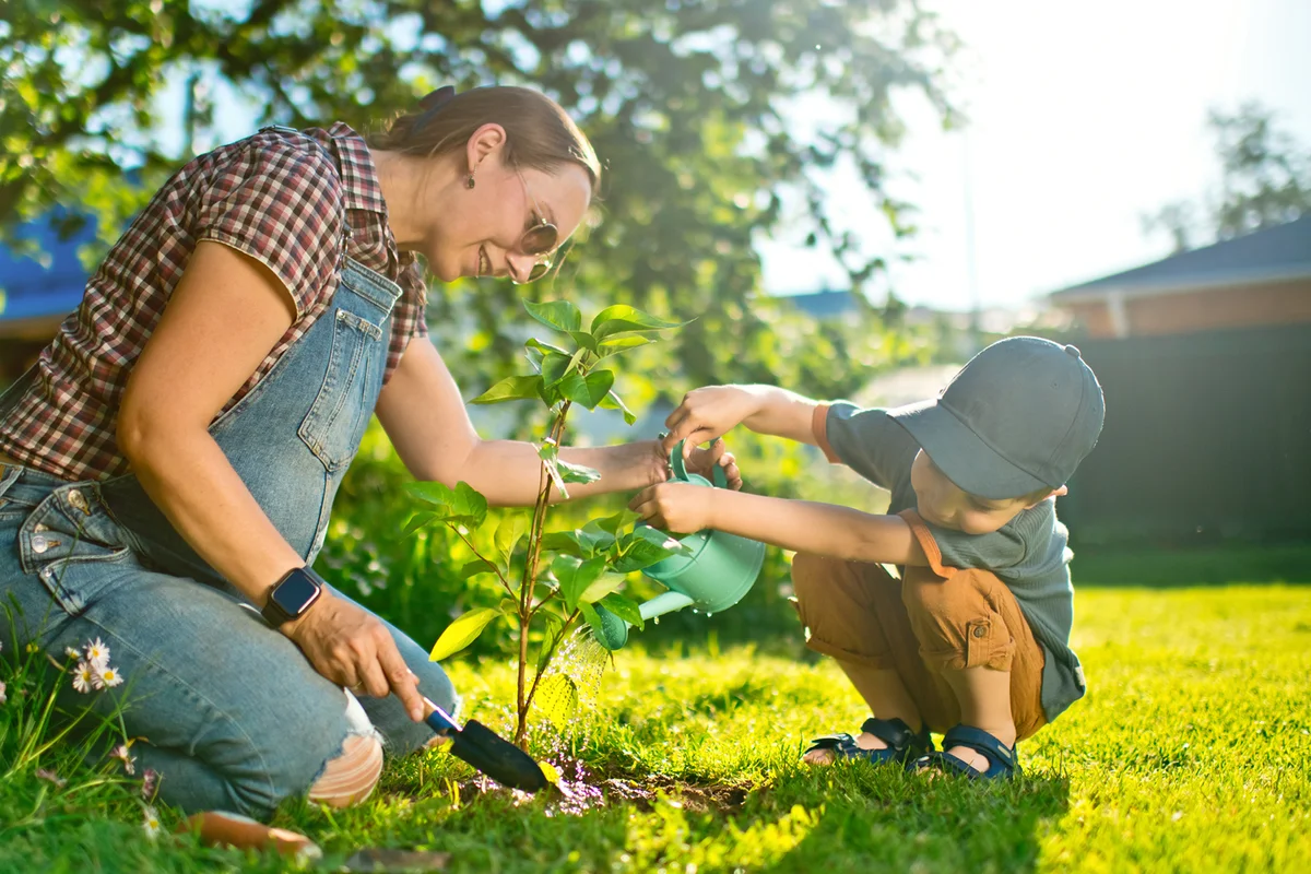 Family planting a tree
