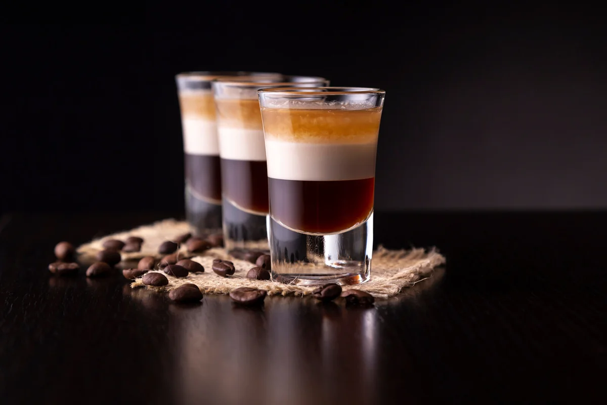 Three shots of B-52 cocktail