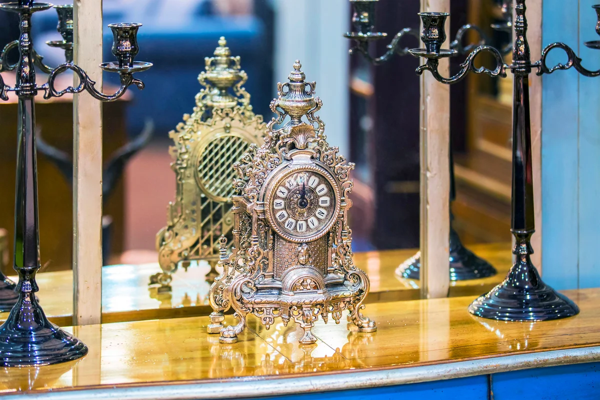 Antique silver mantel clock