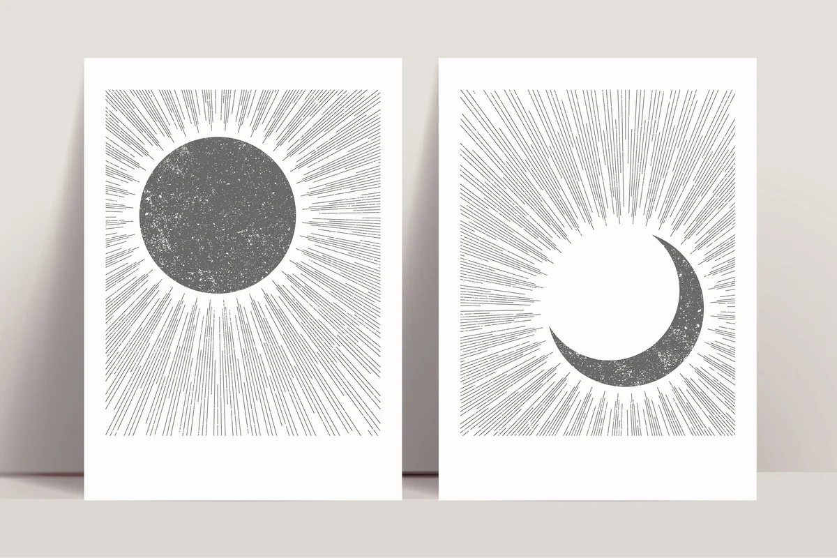 Abstract sun and moon mystic posters design