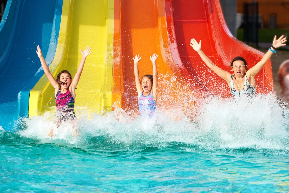 water slide at water park theme birthday party
