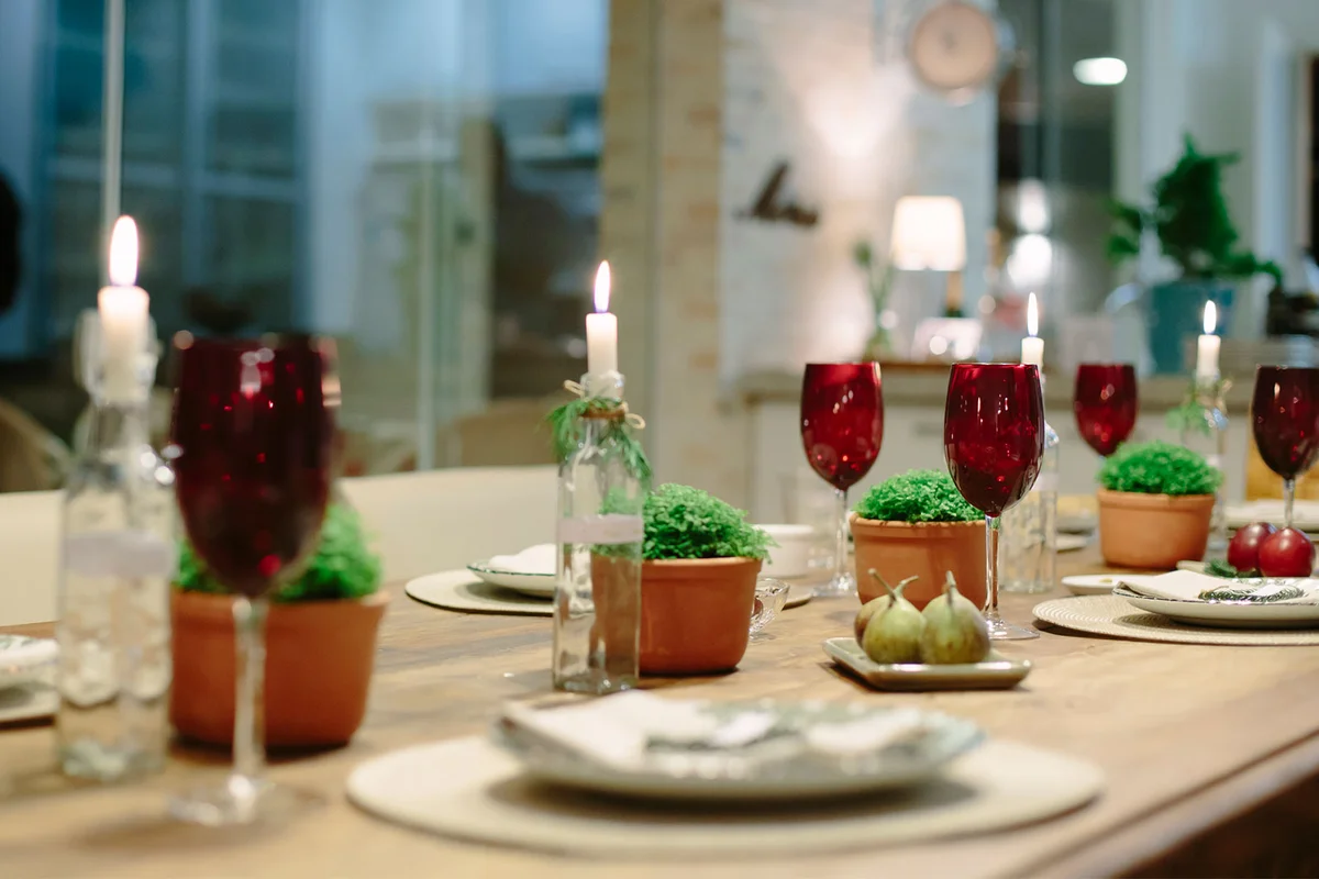 red and green theme elegant table setting