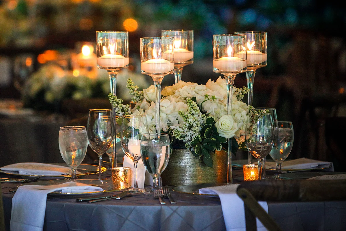 floating candles on an elegant table setting