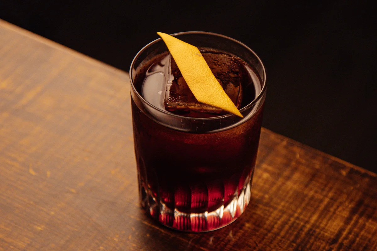 Boulevardier cocktail Stir with ice, strain, garnish
