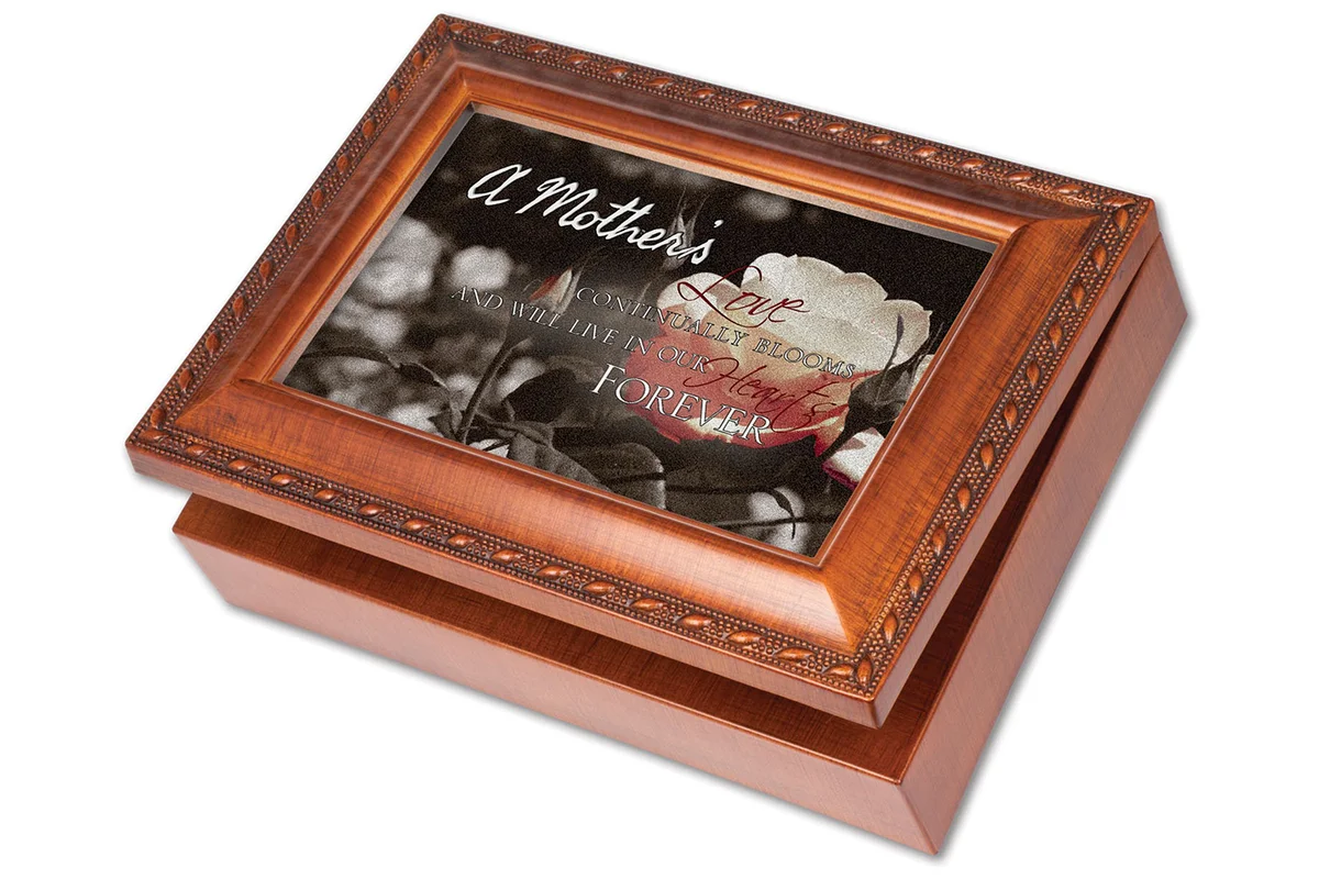 cottage garden a mother's love bereavement memory rich woodgrain finish jewelry music box - plays song amazing grace