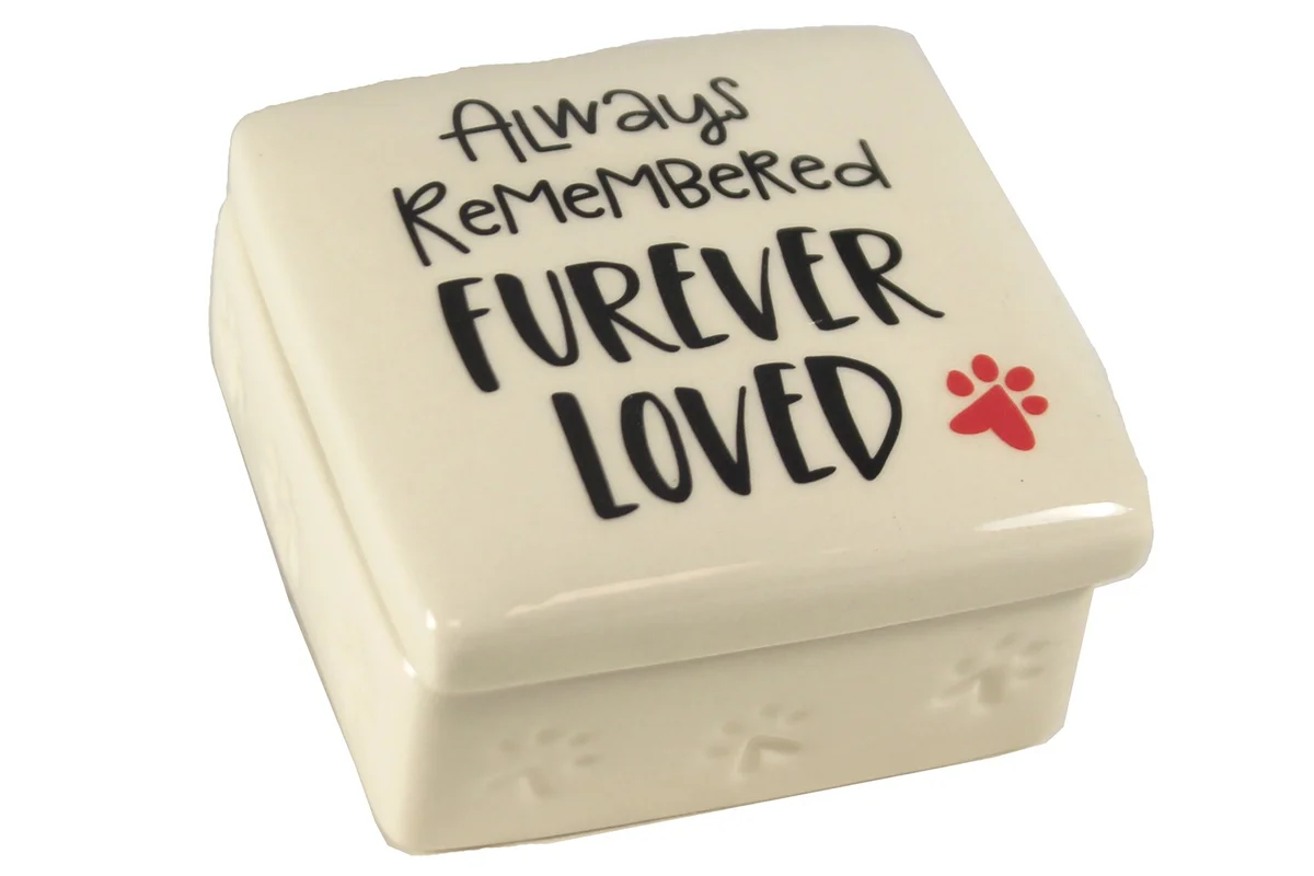 Animal Paw Print Bereavement Box Ceramic Furever Loved Dog Cat Pet