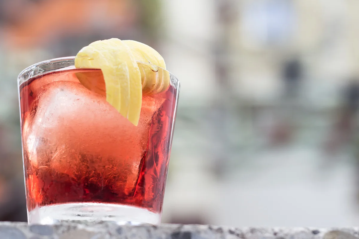 Dutch Negroni with an orange half-wheel or a large orange twist.