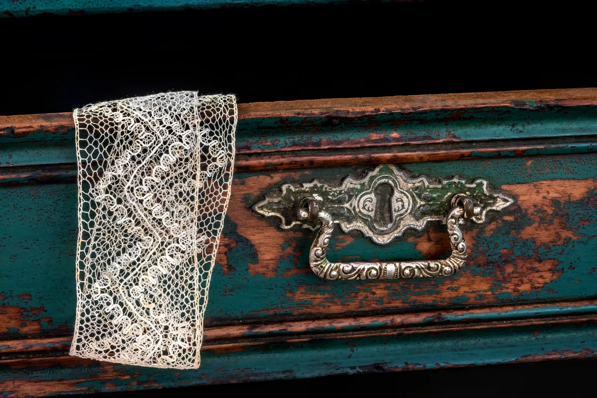 Antique drawer with bail pulls