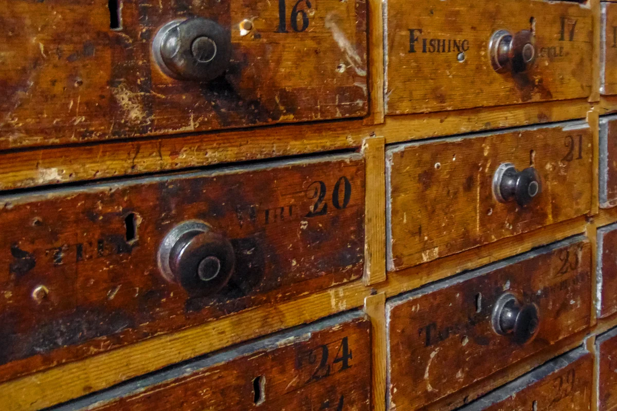 Simple knob handles on organizer cabinet