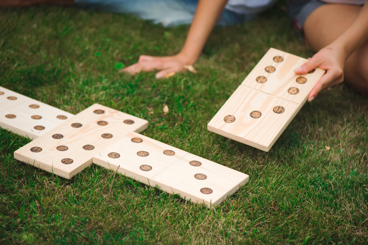 Dominoes in the park on the green grass