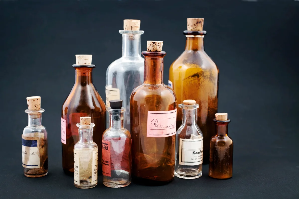 Vintage translucent medicine bottles
