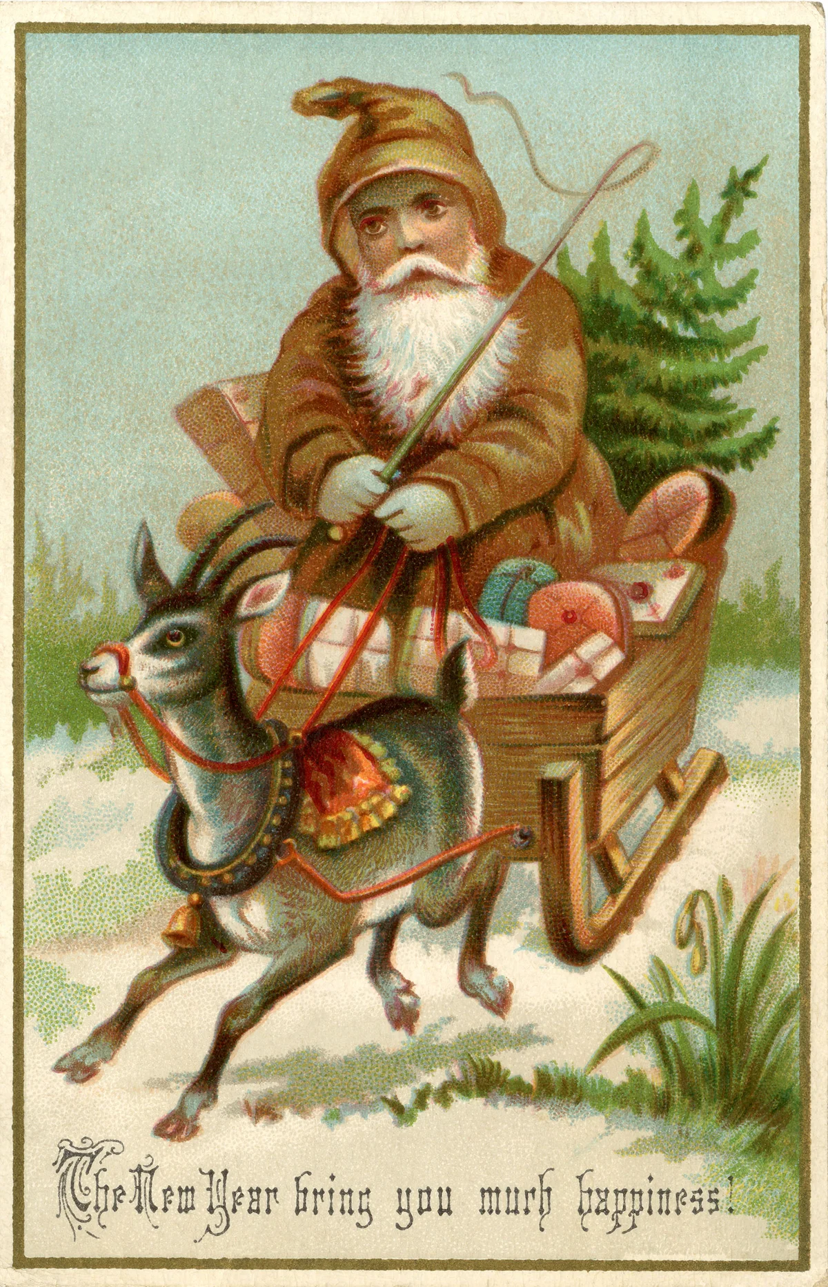 New Year card with Father Christmas postcard 1885