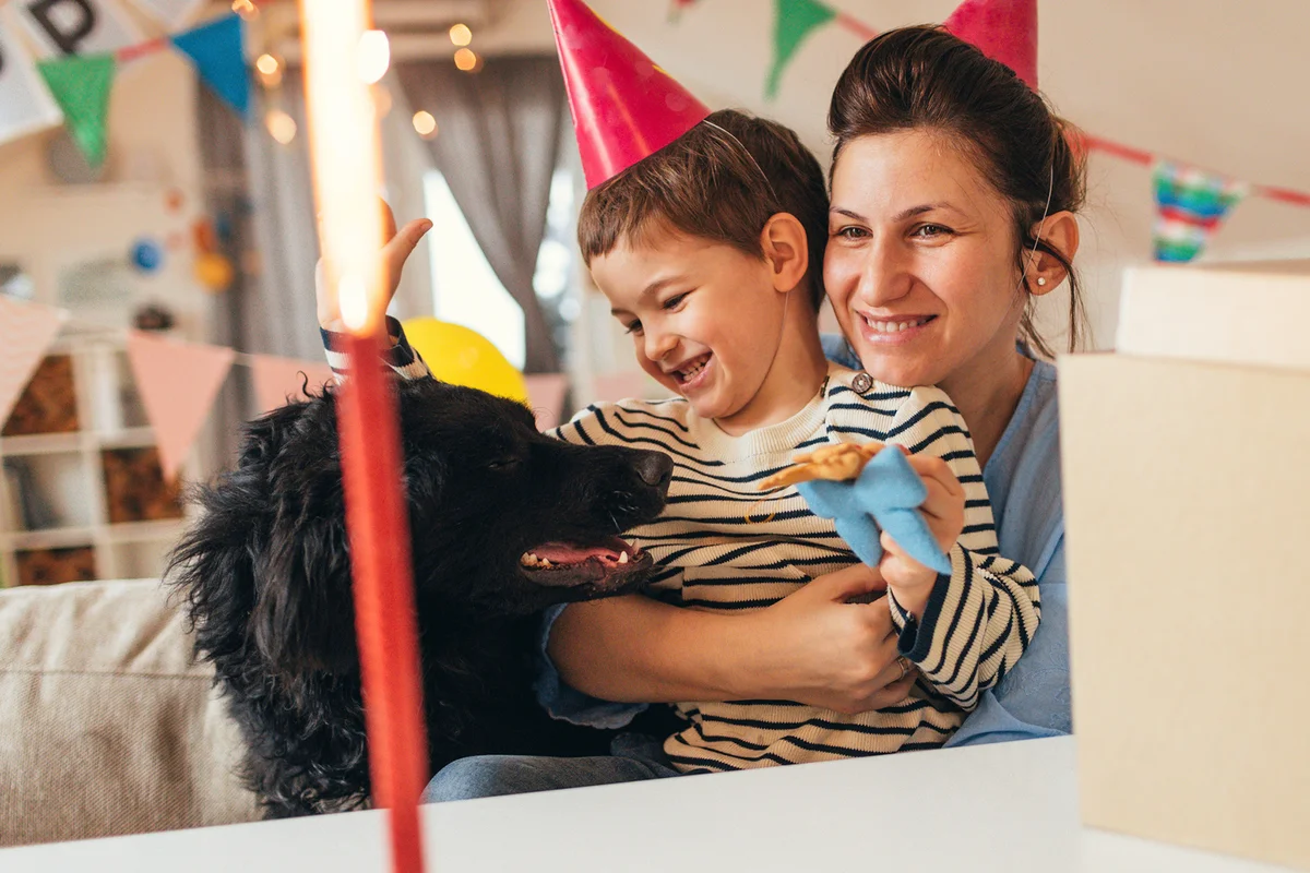 Kid celebrating birthday with dog
