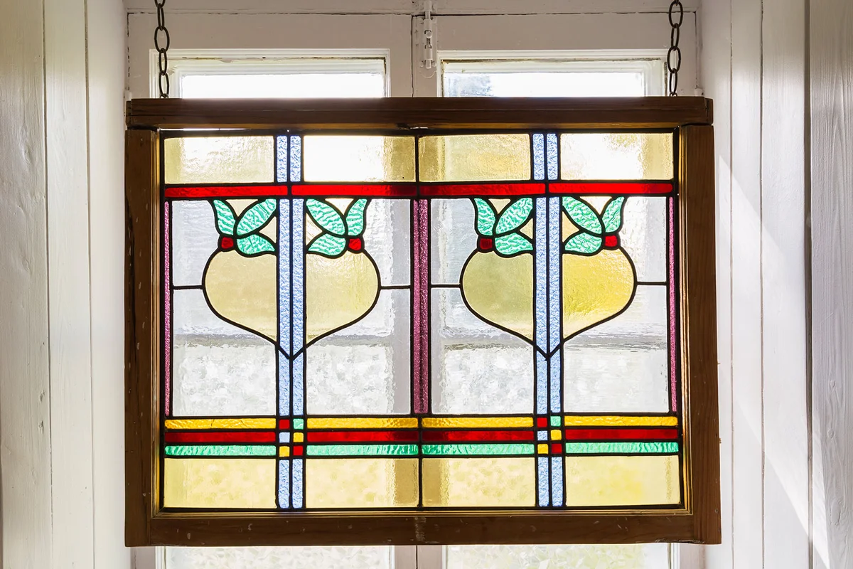 hanging framed stained glass window